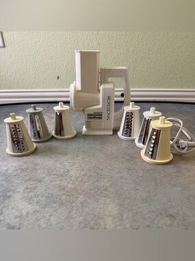 Vintage Professional White Rotary Grater with 6 Stainless Cones